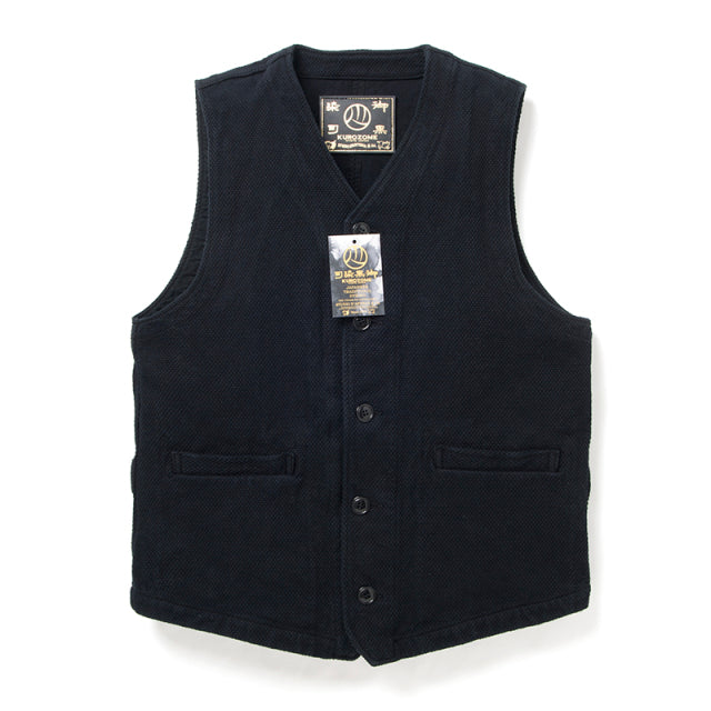 京黒紋付染刺し子ベスト【4573】