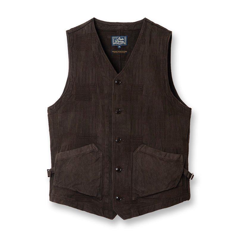 奄美泥染BOROジャガードベスト【4605】