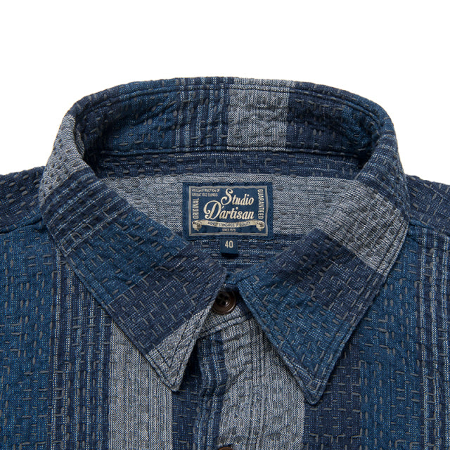 NORAGI KASURI SASHIKO半袖シャツ【5696】