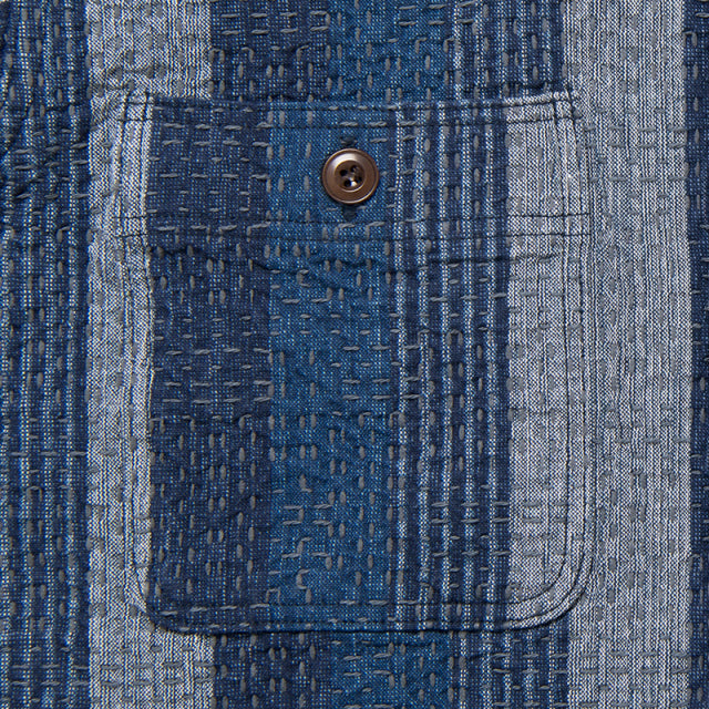 NORAGI KASURI SASHIKO半袖シャツ【5696】