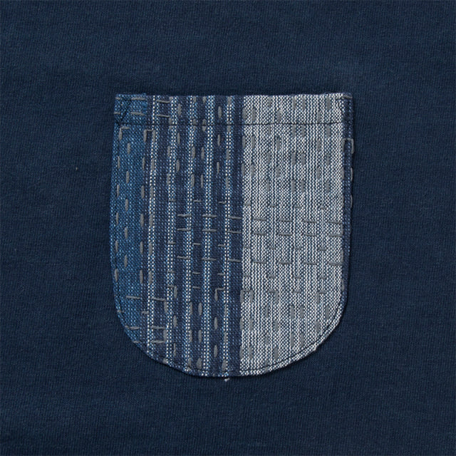 野良着絣刺し子ポケットTシャツ【8099】