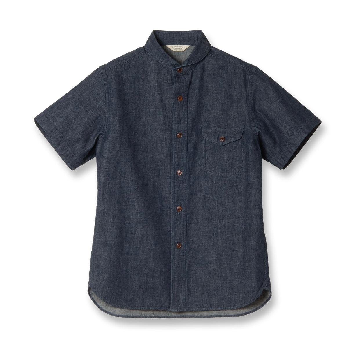 Denim Shawl Collar Short Sleeve Shirt【OR-5107S】