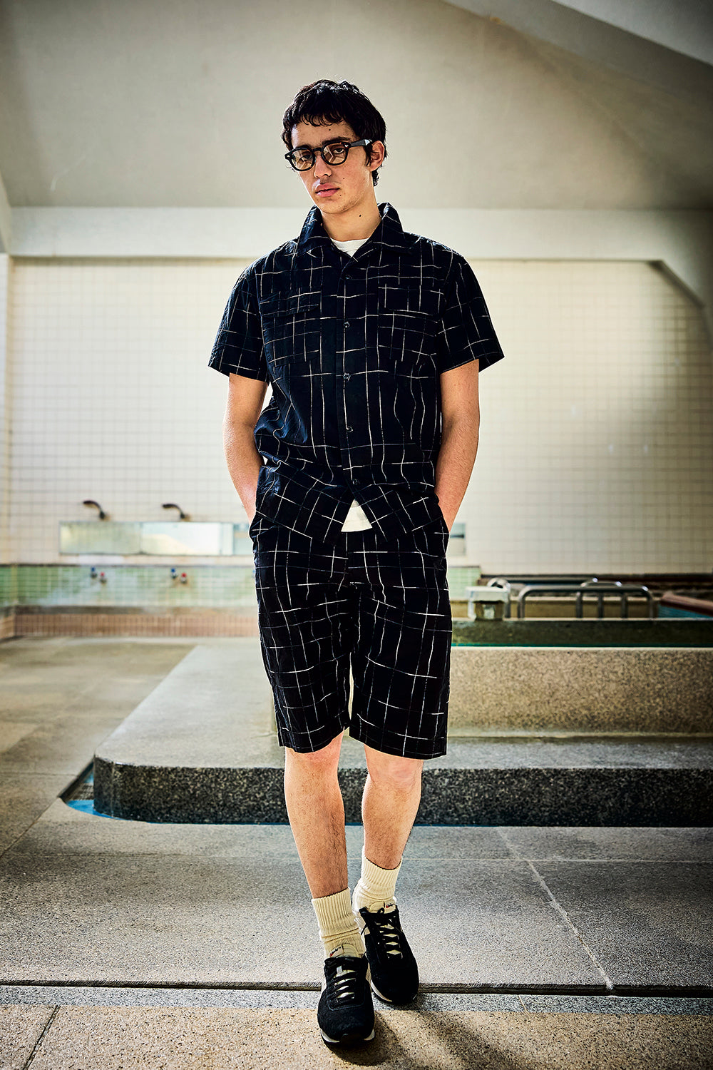 京黒紋付染絣ショートパンツ【1900】BIGサイズ