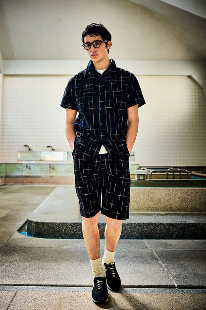 京黒紋付染絣ショートパンツ【1900】BIGサイズ