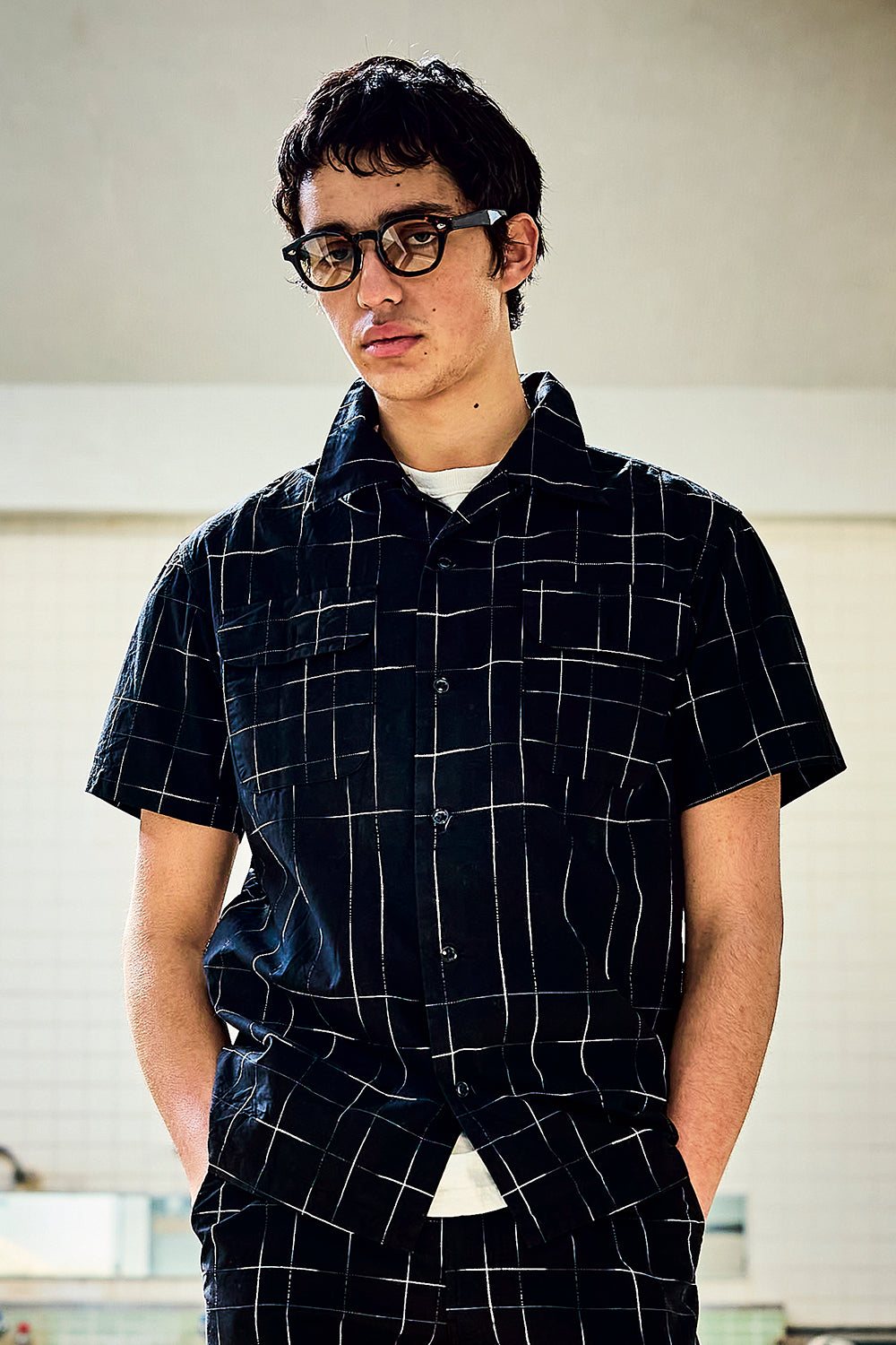 京黒紋付染絣半袖シャツ【5720】