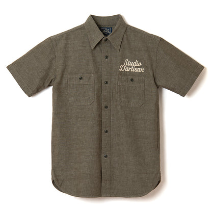 刺繍シャンブレー半袖シャツ【5723S】