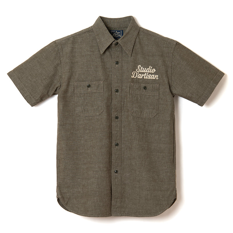 刺繍シャンブレー半袖シャツ【5723S】