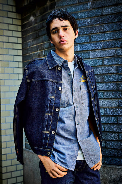 刺繍シャンブレー半袖シャツ【5723S】