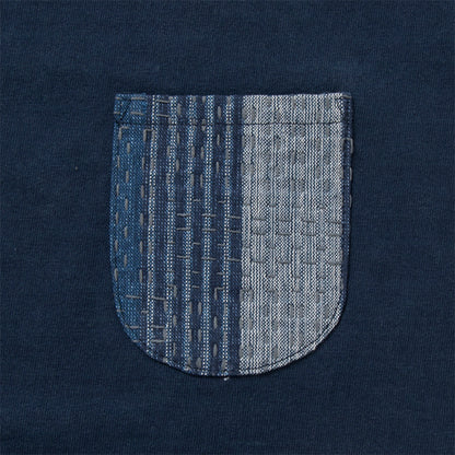 野良着絣刺し子ポケットTシャツ【8099】