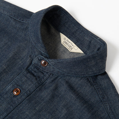Denim Shawl Collar Short Sleeve Shirt【OR-5107S】