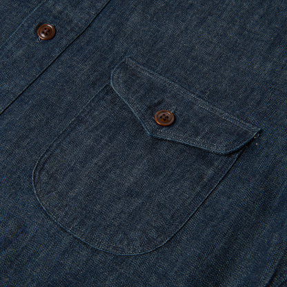 Denim Shawl Collar Short Sleeve Shirt【OR-5107S】