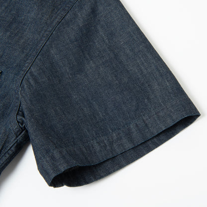 Denim Shawl Collar Short Sleeve Shirt【OR-5107S】
