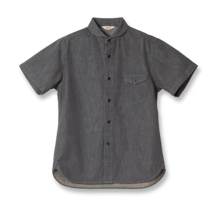 Denim Shawl Collar Short Sleeve Shirt【OR-5107S】