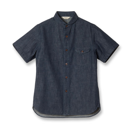 Denim Shawl Collar Short Sleeve Shirt【OR-5107S】